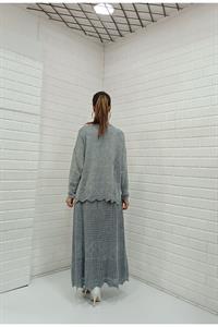 Kadın Bisiklet Yaka Etekleri Tül Detaylı Takım