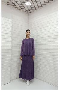 Kadın Bisiklet Yaka Etekleri Tül Detaylı Takım