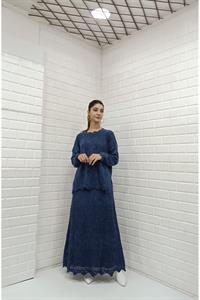 Kadın Bisiklet Yaka Etekleri Tül Detaylı Takım