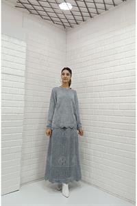 Kadın Bisiklet Yaka Etekleri Tül Detaylı Takım