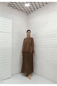 Kadın Bisiklet Yaka Etekleri Tül Detaylı Takım