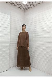 Kadın Bisiklet Yaka Etekleri Tül Detaylı Takım