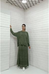 Kadın Bisiklet Yaka Etekleri Tül Detaylı Takım