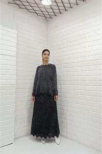 Kadın Bisiklet Yaka Etekleri Tül Detaylı Takım