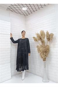 Kadın Bisiklet Yaka Önü ve Etekleri Dantel Detaylı Tunik