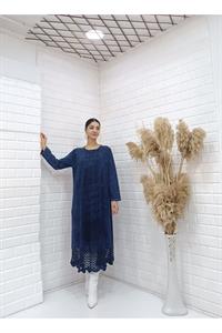 Kadın Bisiklet Yaka Önü ve Etekleri Dantel Detaylı Tunik