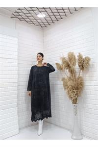 Kadın Bisiklet Yaka Önü ve Etekleri Dantel Detaylı Tunik