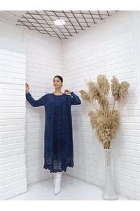 Kadın Bisiklet Yaka Önü ve Etekleri Dantel Detaylı Tunik