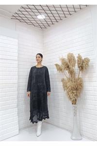 Kadın Bisiklet Yaka Önü ve Etekleri Dantel Detaylı Tunik