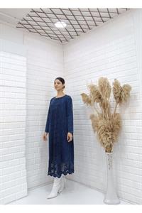 Kadın Bisiklet Yaka Önü ve Etekleri Dantel Detaylı Tunik