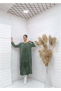 Kadın Bisiklet Yaka Önü ve Etekleri Dantel Detaylı Tunik