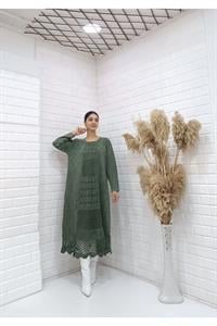 Kadın Bisiklet Yaka Önü ve Etekleri Dantel Detaylı Tunik