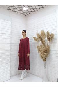 Kadın Bisiklet Yaka Önü ve Etekleri Dantel Detaylı Tunik