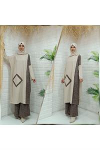 Kadın Bisiklet Yaka Patchwork Tunik