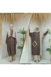 Kadın Bisiklet Yaka Patchwork Tunik