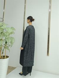 Kadın Bisiklet Yaka Patchwork Tunik Antrasit Siyah