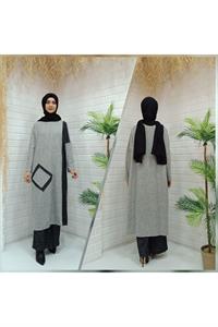 Kadın Bisiklet Yaka Patchwork Tunik