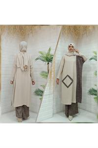 Kadın Bisiklet Yaka Patchwork Tunik