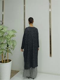 Kadın Bisiklet Yaka Patchwork Tunik Siyah Gri