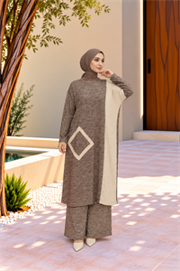 Kadın Bisiklet Yaka Patchwork Tunik Kehve Vizon