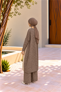 Kadın Bisiklet Yaka Patchwork Tunik Kehve Vizon