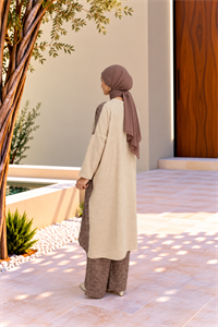 Kadın Bisiklet Yaka Patchwork Tunik Krem Kahve