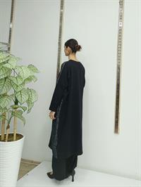 Kadın Bisiklet Yaka Patchwork Tunik Siyah Antrasit