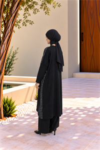 Kadın Bisiklet Yaka Patchwork Tunik Siyah Antrasit