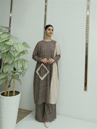 Kadın Bisiklet Yaka Patchwork Tunik Kehve Vizon