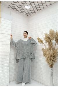 Kadın Bisiklet Yaka Saç Örgülü Torba Cepli Önü Kısa Arkası Uzun Bluz