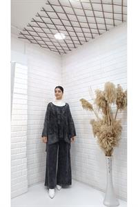 Kadın Bisiklet Yaka Saç Örgülü Torba Cepli Önü Kısa Arkası Uzun Bluz