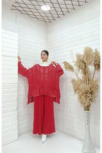 Kadın Bisiklet Yaka Saç Örgülü Torba Cepli Önü Kısa Arkası Uzun Bluz