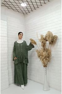 Kadın Bisiklet Yaka Saç Örgülü Torba Cepli Önü Kısa Arkası Uzun Bluz