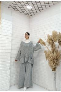 Kadın Bisiklet Yaka Saç Örgülü Torba Cepli Önü Kısa Arkası Uzun Bluz