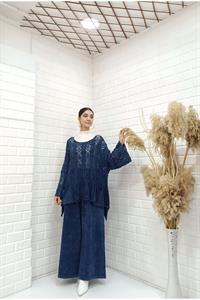 Kadın Bisiklet Yaka Saç Örgülü Torba Cepli Önü Kısa Arkası Uzun Bluz