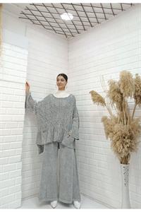 Kadın Bisiklet Yaka Saç Örgülü Torba Cepli Önü Kısa Arkası Uzun Bluz