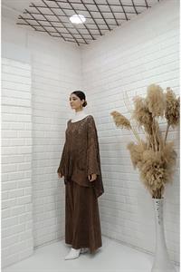 Kadın Bisiklet Yaka Saç Örgülü Torba Cepli Önü Kısa Arkası Uzun Bluz