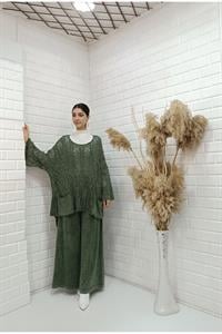 Kadın Bisiklet Yaka Saç Örgülü Torba Cepli Önü Kısa Arkası Uzun Bluz