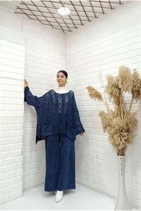 Kadın Bisiklet Yaka Saç Örgülü Torba Cepli Önü Kısa Arkası Uzun Bluz