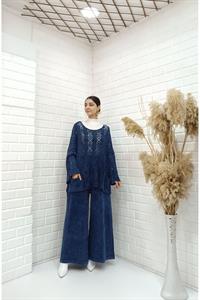 Kadın Bisiklet Yaka Saç Örgülü Torba Cepli Önü Kısa Arkası Uzun Bluz