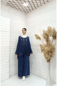 Kadın Bisiklet Yaka Saç Örgülü Torba Cepli Önü Kısa Arkası Uzun Bluz