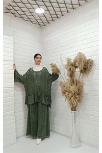 Kadın Bisiklet Yaka Saç Örgülü Torba Cepli Önü Kısa Arkası Uzun Bluz