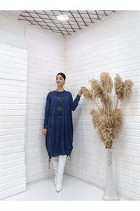 Kadın Bisiklet Yaka Yanlar Yırtmaçlı İp Detaylı Tunik