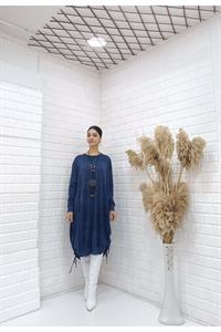 Kadın Bisiklet Yaka Yanlar Yırtmaçlı İp Detaylı Tunik