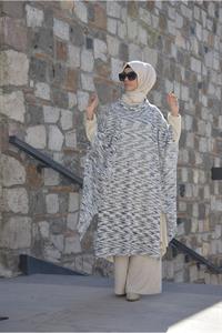 Kadın Degaje Yaka Asimetrik Kesim Yarasa Kol Panço