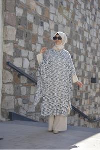 Kadın Degaje Yaka Asimetrik Kesim Yarasa Kol Panço