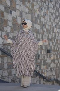 Kadın Degaje Yaka Asimetrik Kesim Yarasa Kol Panço