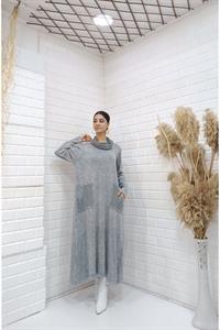 Kadın Degaje Yaka Cepli Elbise