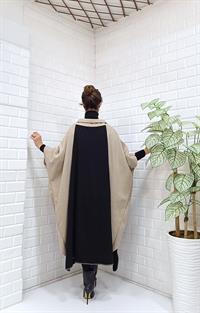 Kadın Degaje Yaka Panço Krem Siyah