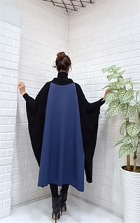 Kadın Degaje Yaka Panço Siyah Lacivert